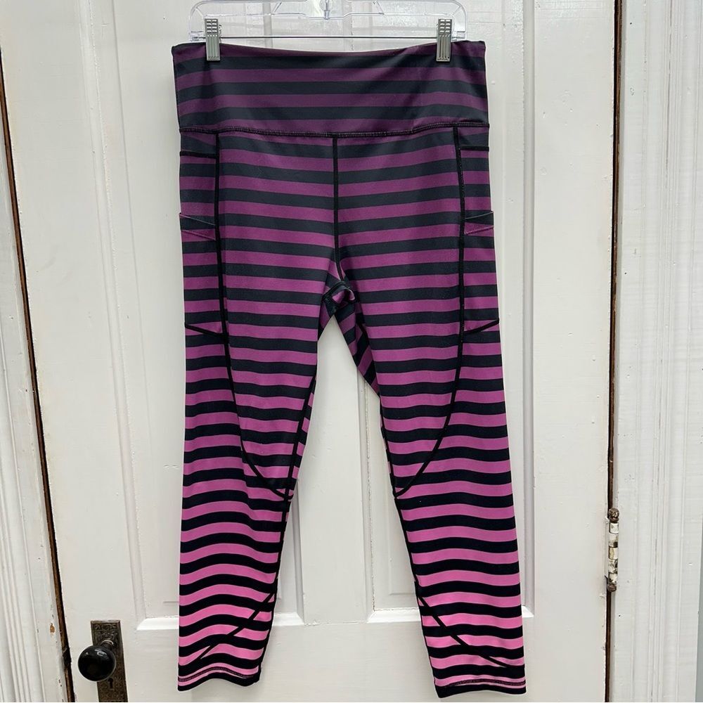 Striped Pink & Black High-Waist Leggings